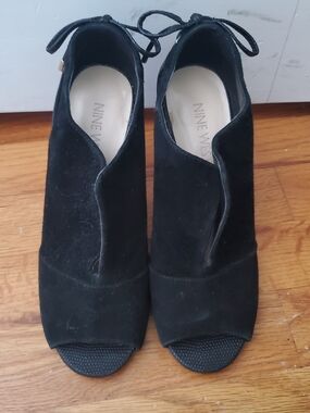Nine West Black Suede Peep-Toe Heels